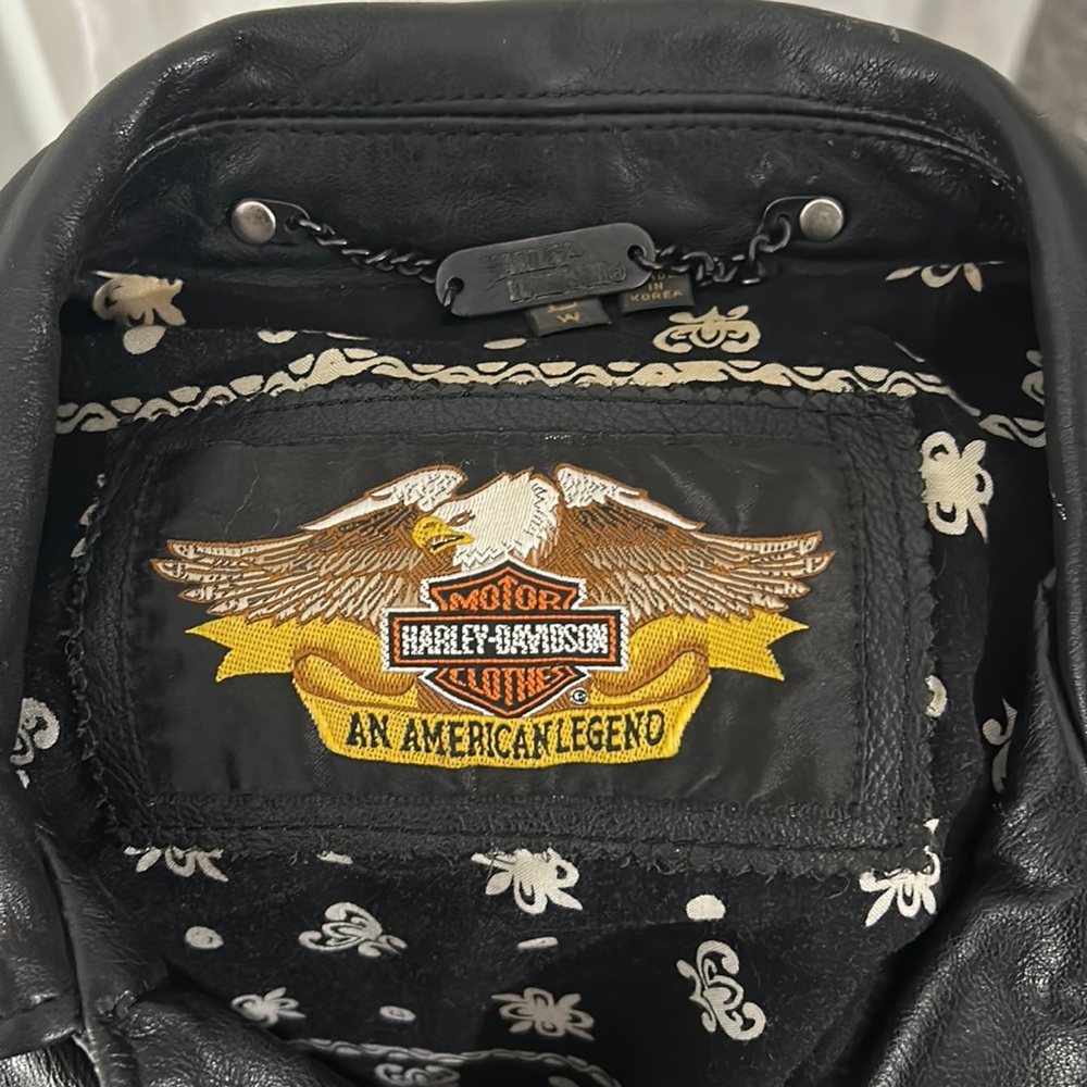 Harley Davidson Black Leather and Metal Jacket